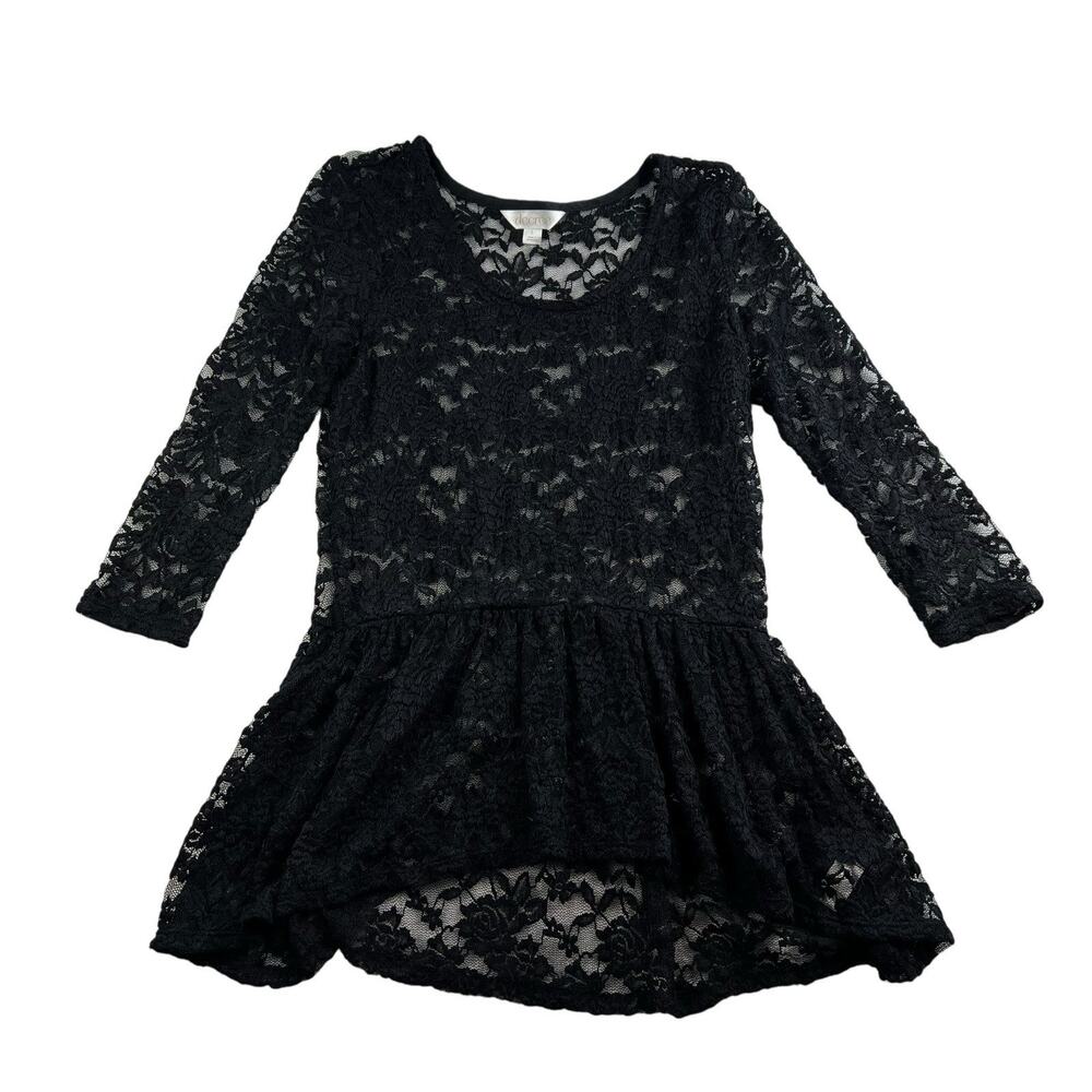 Y2K‎ Style Sz L Top Peplum Sheer Black Lace Whimsygoth Whimsy Sexy Grunge 90s